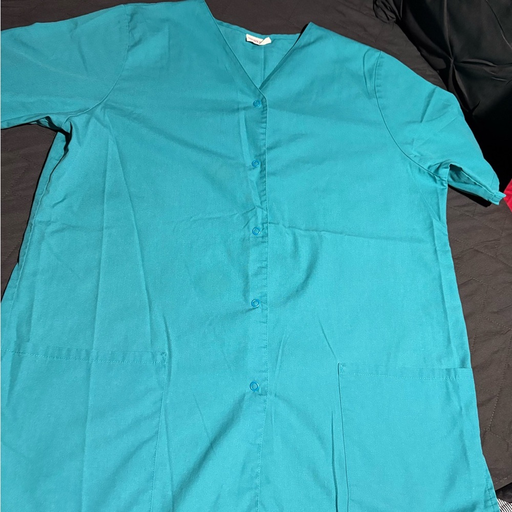 Women's Blue/Teal Shortsleeved button down Scrub top